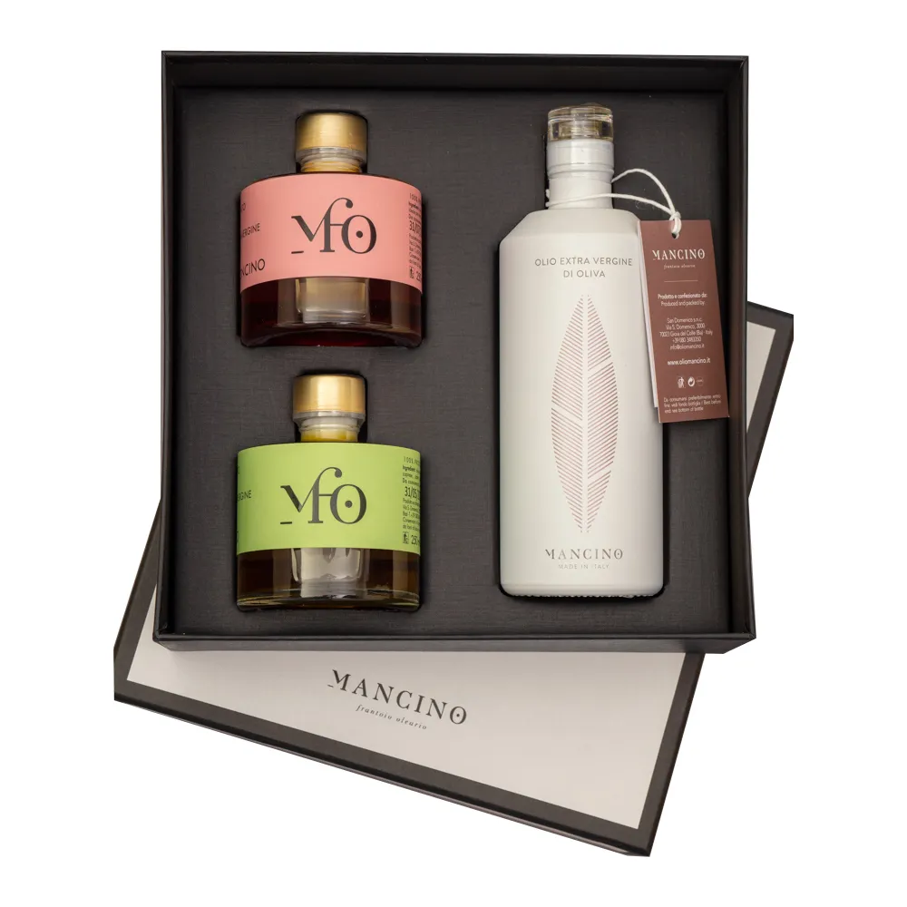 [Gift_990015] Mancino olivenolie 500ml (Hvid) + 2 x 250ml (Chili & Basil)