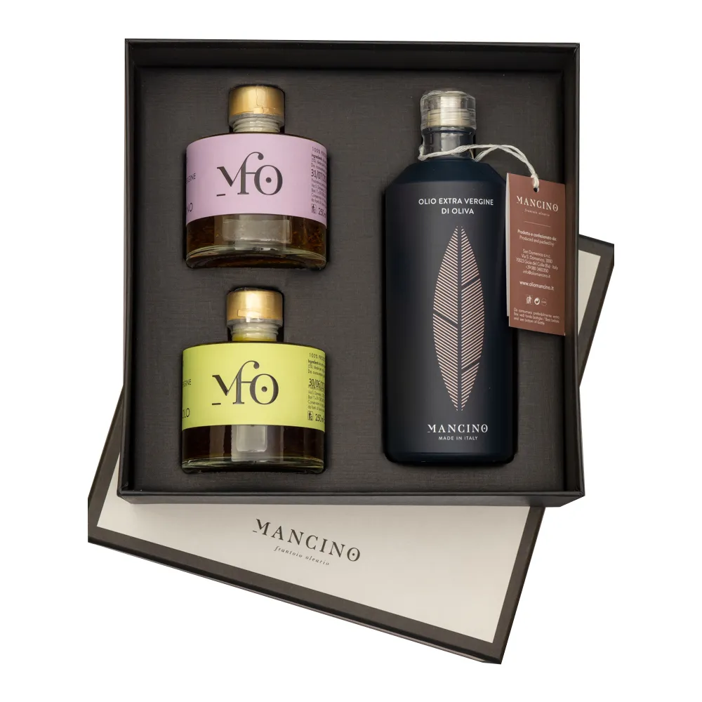 [Gift_990018] Mancino olivenolie 500ml (Blå) + 2 x 250ml (Rosmarin & Basilikum)